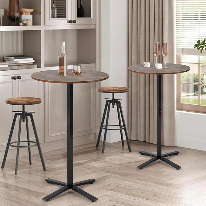 Round Dining Pub Table,Round Bistro Bar Table,23.8 Inch Top,41 Inch Height,Cross Base Suitable for Small Space for Bar and Café, Rustic Brown