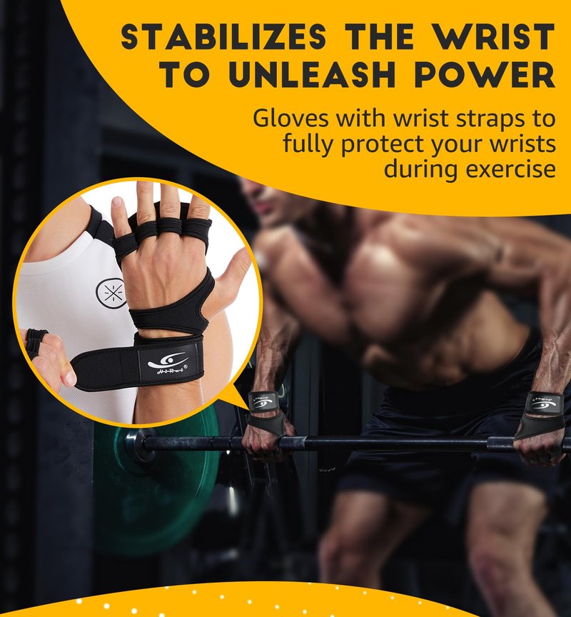 HiRui Ventilated Weight Lifting Workout Gloves for Men Women, Built-in Wrist Wraps and Non-Slip Palm Silicone to Avoid Calluses, Exercise Gym Gloves for Cross Training Powerlifting (Black, Medium)