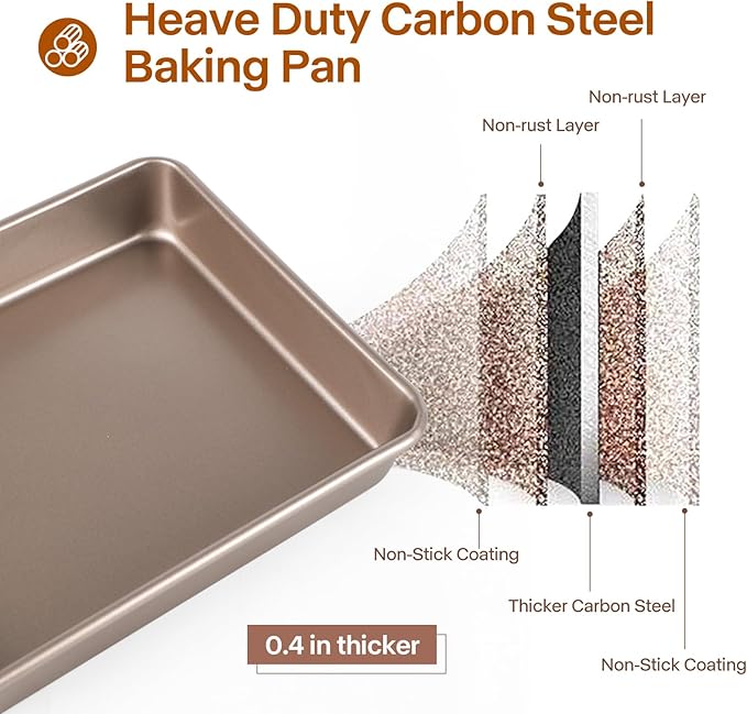 Barlket Rectangle Cake Pan, 9x11 Baking Pan Nonstick, Golden, Easy Release