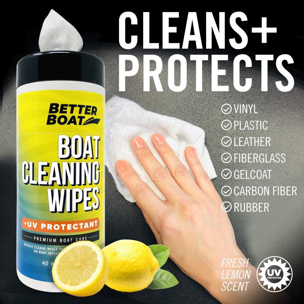 Boat Cleaning Wipes with UV Protectant 40ct, Marine Vinyl Cleaner and Protector for Boat Seats Console and Dash, Non Greasy Matte Finish - Better Boat