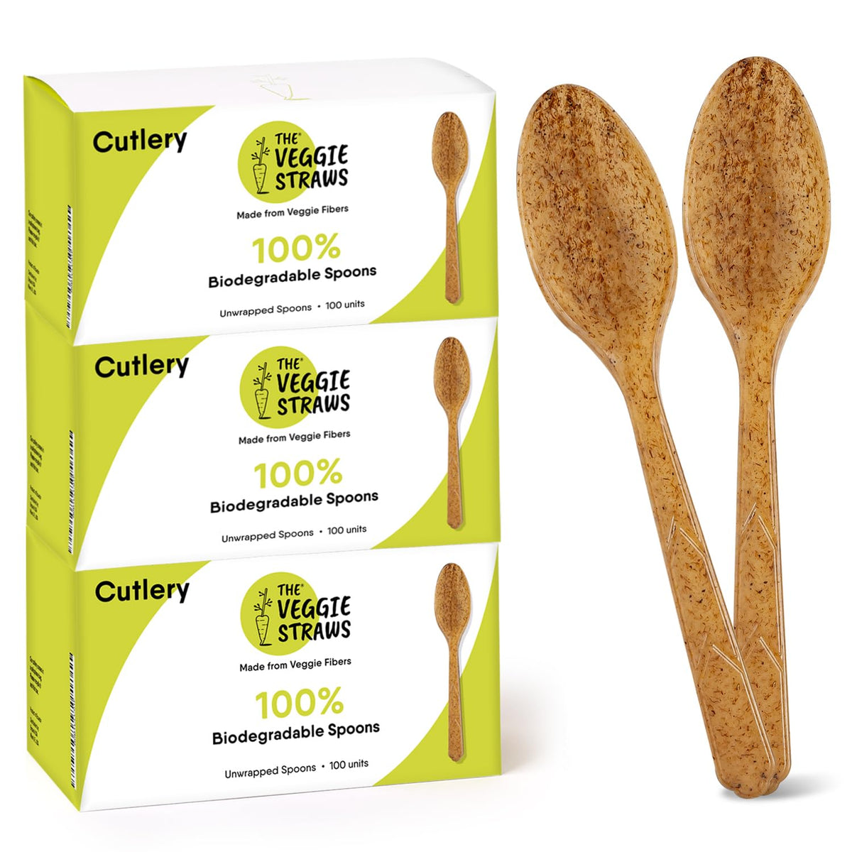 100% Biodegradable Cutlery Made of Vegetable Fibers, 300 PCS of 6.7” Long Heavy-Duty and Splinter Free Eco-Friendly Spoons, Forks & Knives, Perfect Sustainable Cutlery by The Veggie Straws
