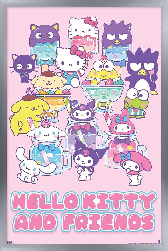 Trends International Hello Kitty and Friends: 24 Summer Fresh - Group Wall Poster, 22.4L x 14.7W, Silver Framed Version