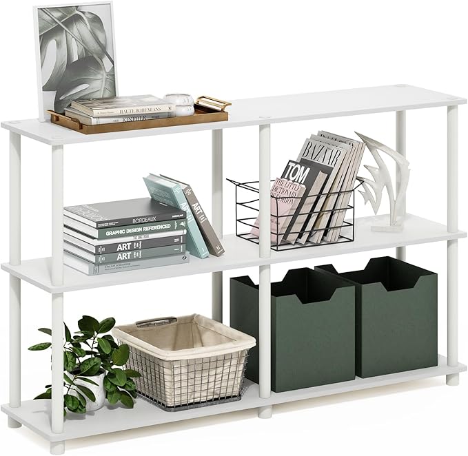 Furinno Turn-N-Tube Storage Shelves, 3-Tier 47.4 Wide Book Shelf, Corner Shelf, Toolless Open Shelves, for Organization and Storage, Living Room, Garage, Home Office, White