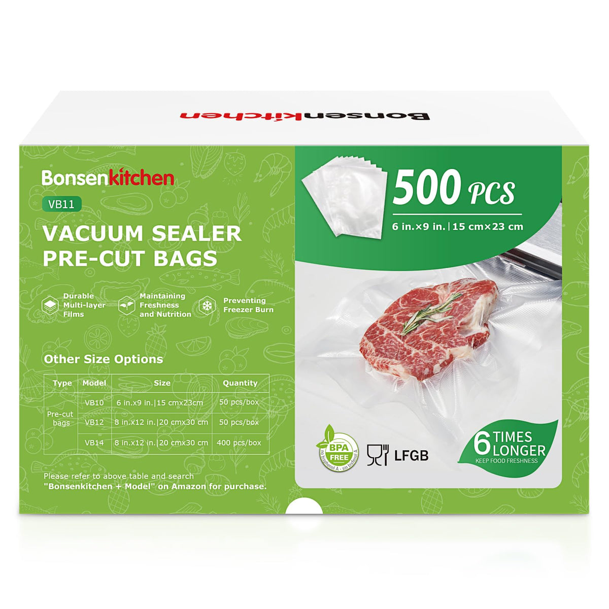 Bonsenkitchen Vacuum Sealer Bags, Commercial Grade, BPA Free