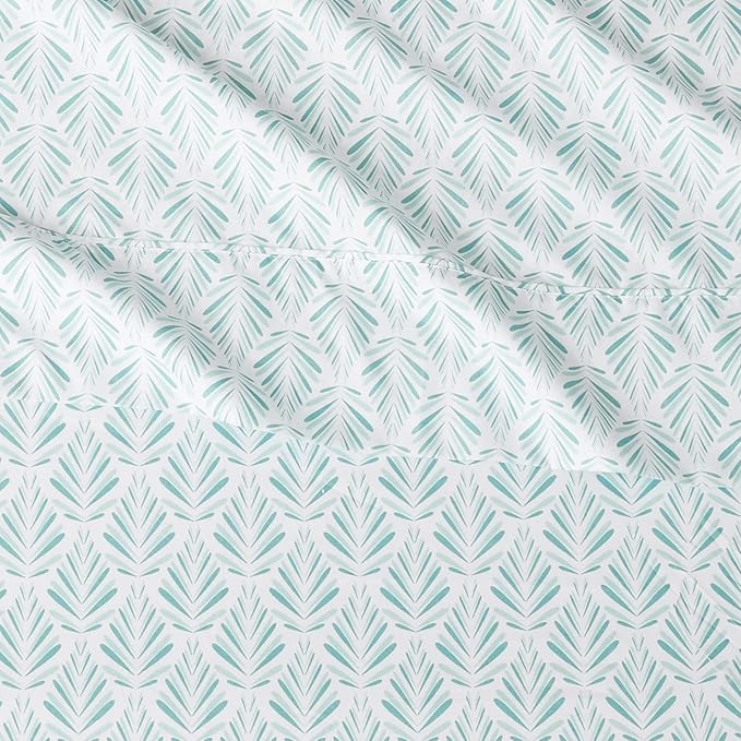 Amazon Basics Lightweight Super Soft Easy Care Microfiber 3 Piece Bed Sheet Set With 14-Inch Deep Pockets, Twin XL, Aqua Fern, Printed