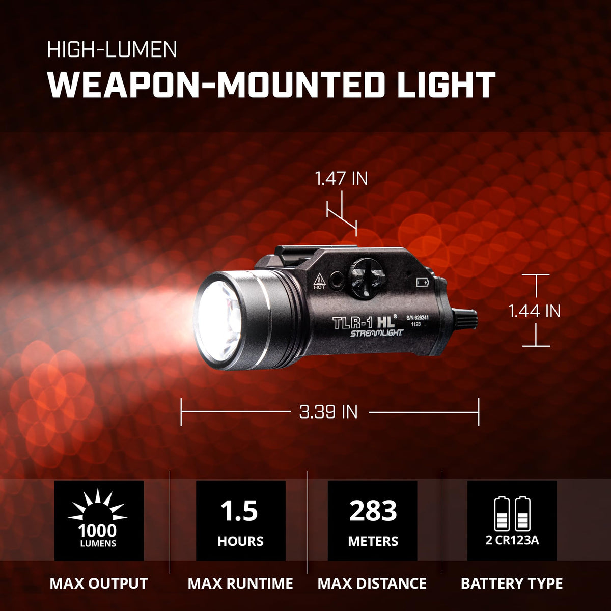 Streamlight 69262 TLR-1 HL 1000-Lumen 20000 Candela Rail-Mounted Tactical Weapon Light with Long Gun Kit Includes Safe Off Remote and Standard Switches, Remote Pressure Switch, Mounting Clips, Black