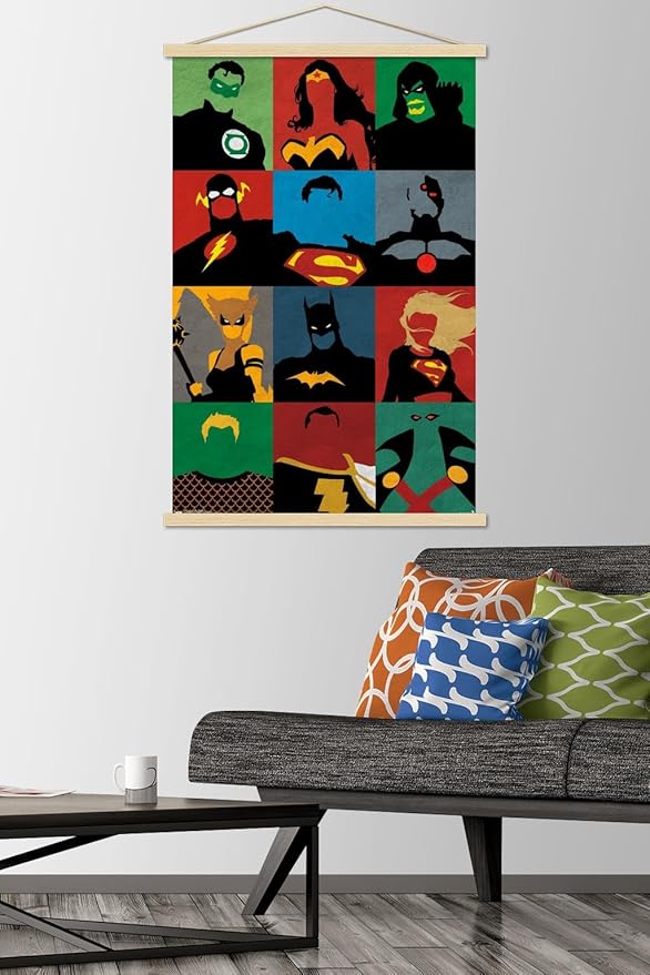 Trends International DC Comics - Justice League - Minimalist Wall Poster, 22.375" x 34", Premium Print and Beechwood Hanger Bundle