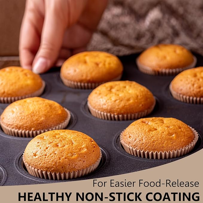 ATZNZIK 4 Pack Muffin Pan for Baking, Standard Cupcake Pan with 200 Natural Cupcake Liners, Muffin Tin Nonstick 12 Cup, Carbon Steel Muffin Cupcake Tary Baking Supplies