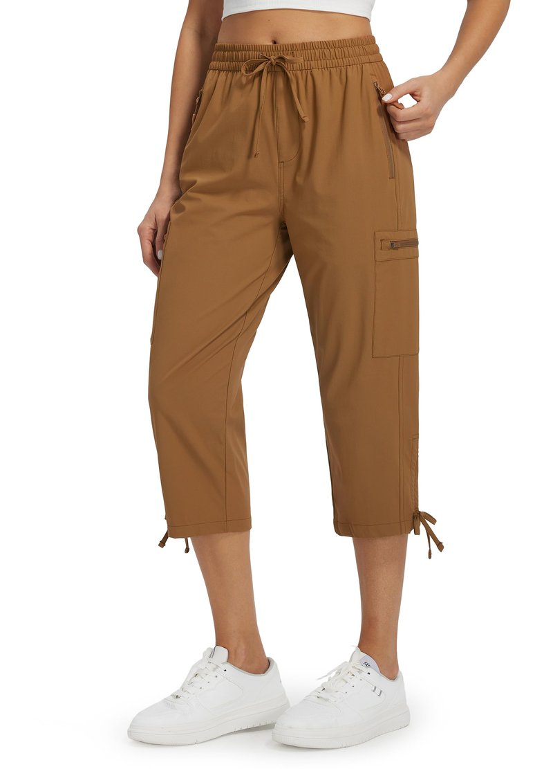 Libin Women's Hiking Capri Pants Quick Dry Cargo Pockets Pants Lightweight Cropped Summer Pant for Travel Casual Brown XL
