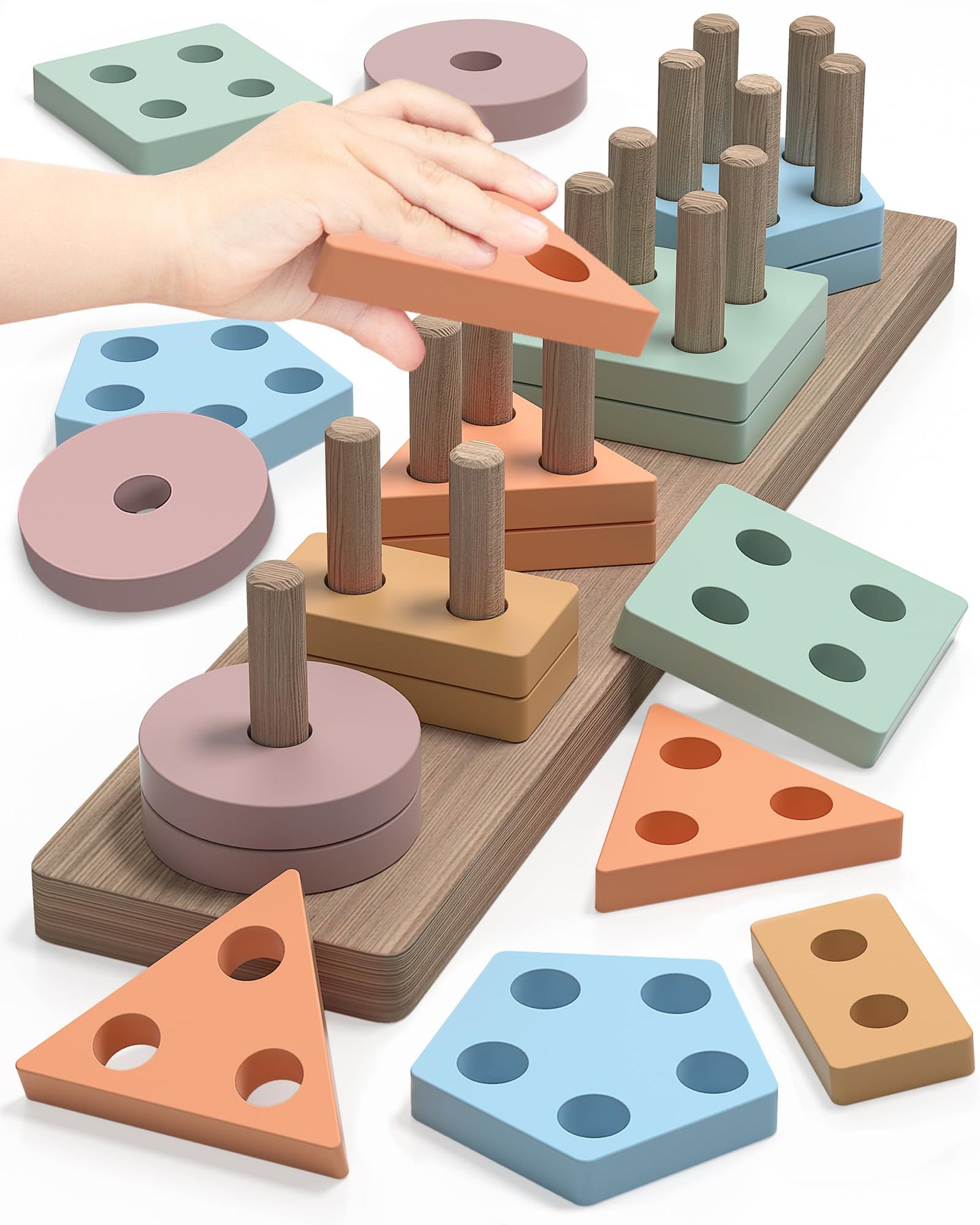 Montessori Toys for 1 2 Year Old Girl and Boy Birthday Gifts, Shape Sorter Wooden Toys for Toddlers Age 1-3 2-4, Learning Educational Sensroy Stacking Toddler Puzzles