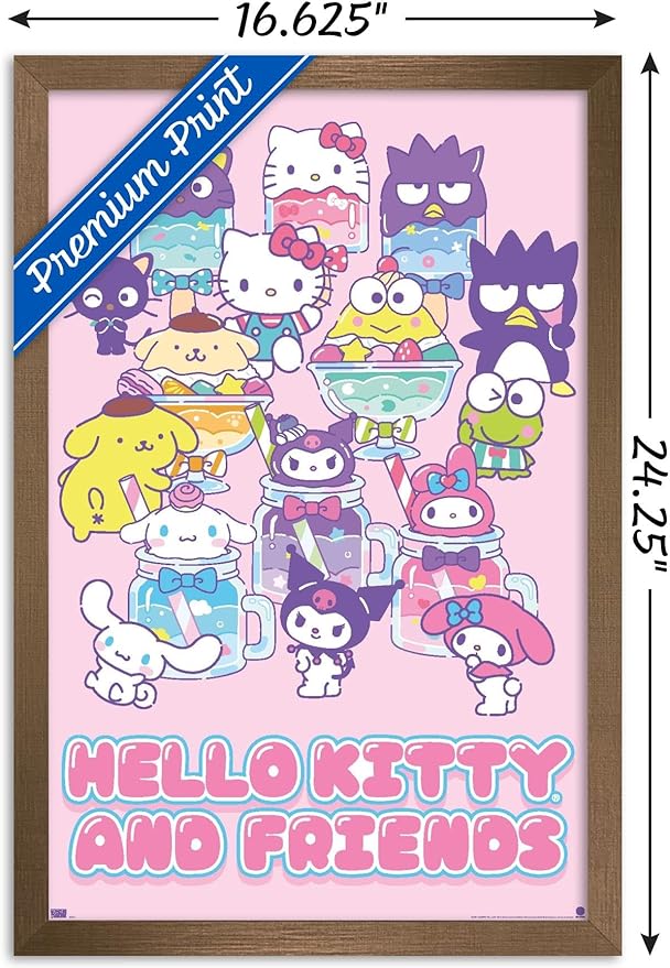 Trends International Hello Kitty and Friends: 24 Summer Fresh - Group Wall Poster, 22.4L x 14.7W, Bronze Framed Version