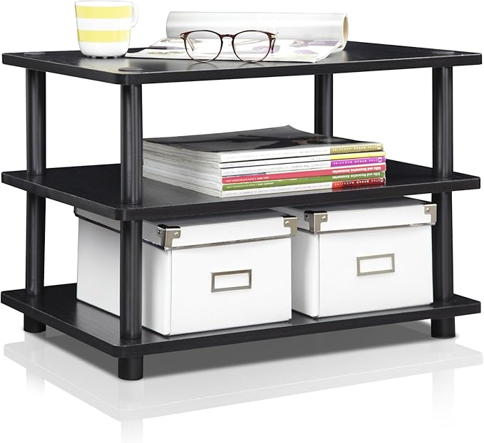 Furinno TURN-N-TUBE TV Stand, 3-Tier Corner Entertainment Center, Open Shelf Design TV Console for TV up to 25 Inch, Toolless Assembly, for Living Room, Bedroom, Blackwood