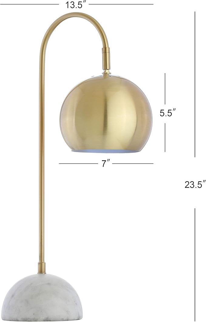 JONATHAN Y 23.5" Brass Gold and White Stephen Metal and Marble LED Table Lamp, Modern Arched Task Lamp for Living Room Bedroom Office, LED Bulb Included JYL6000A