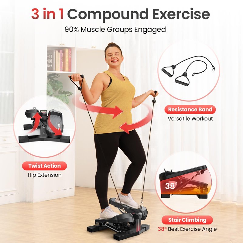 FLYBIRD Stair Stepper Machine with Resistance Bands for Home Workout, 350 LBS Capacity Twisting Stepper for Cardio, Legs, Hips & Glutes, Fitness Equipment for Men and Women