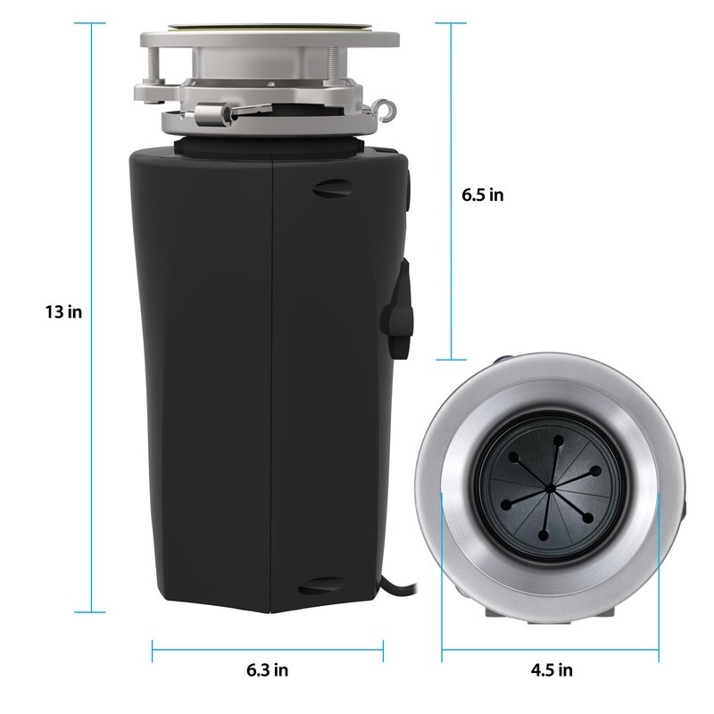 Eco Logic 1/3 Horsepower Garbage Disposal with Removeable Splash Guard, Attached Power Cord and Standard 3-Bolt Mounting System, Continuous Feed Disposer