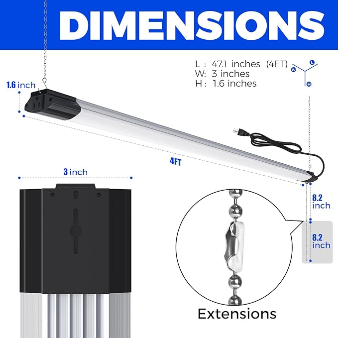 Barrina BS84 LED Shop Lights for Workshop 4FT, 84W, 10000LM, 5000K Utility Shop Lights, Pull Chain ON/Off, Hanging or Flush Mount, ETL, 10 Packs