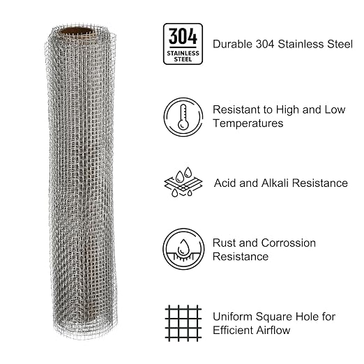PATIKIL 40" L x 16" W Woven Wire Mesh, 8 Mesh 304 Stainless Steel Air Vent