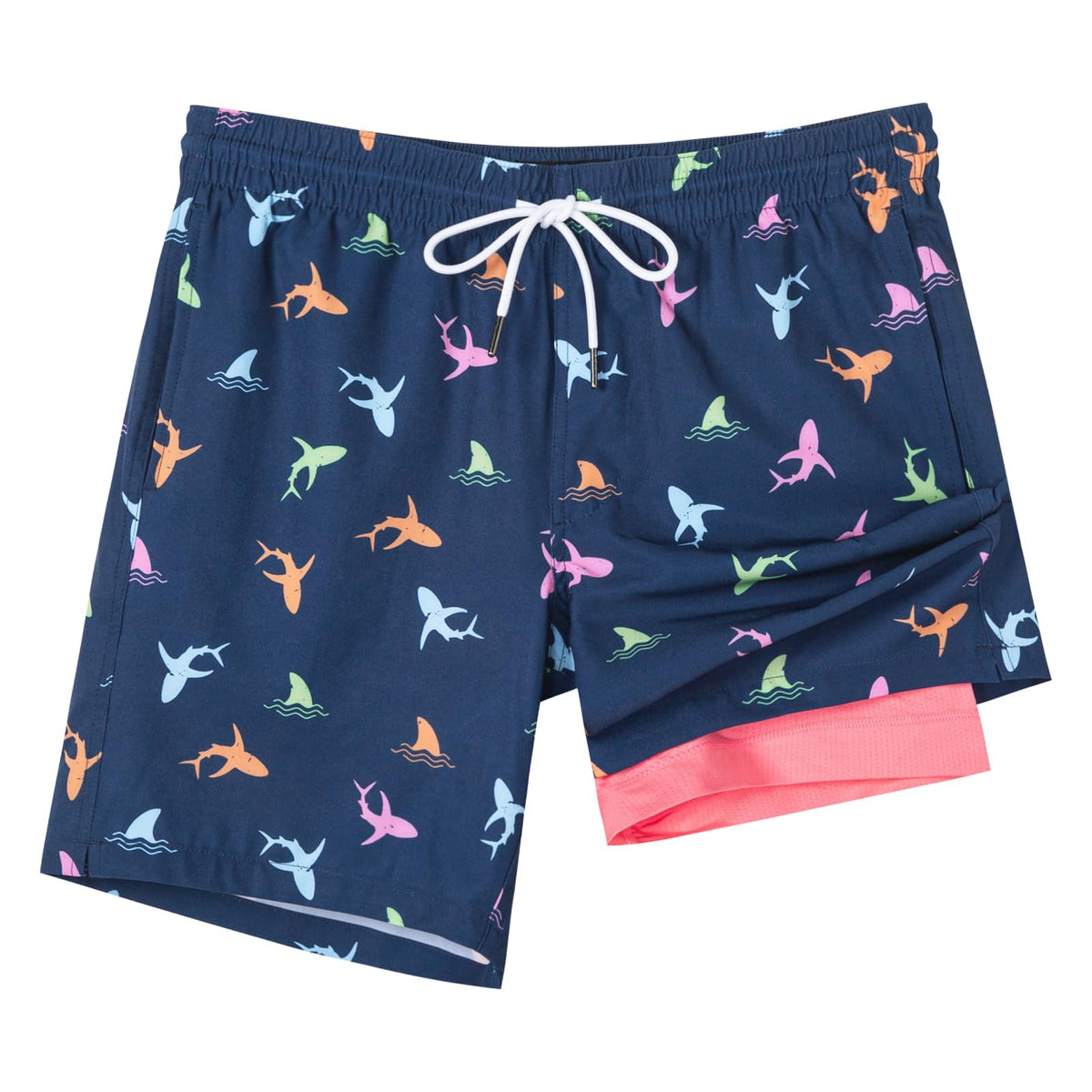 SURF CUZ Mens Swim Trunks with Compression Liner Quick Dry Swim Shorts 7" Swimming Trunks Stretch Bathing Suit 7 Inch,Neon Palms,L