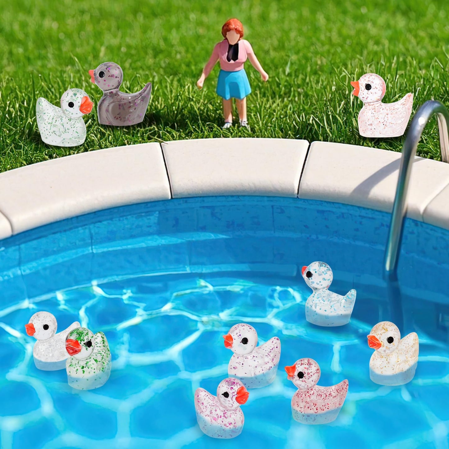 YsesoAi 100Pcs Glitter Mini Resin Ducks, Tiny Ducks Figurines Bulk for Miniature Dollhouse Decor Accessories Garden Aquarium Potted DIY Ornament Charms Office Classroom Activity to Hide Party Toys