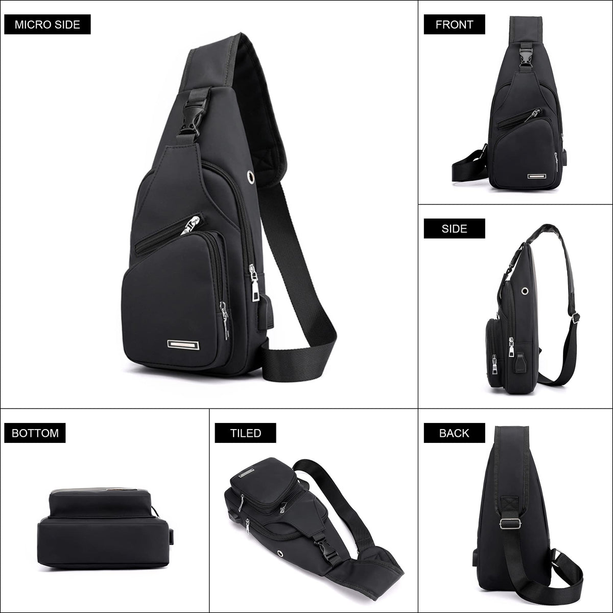 Sling Bag Crossbody Backpack for Men Women with Charger & Headphone Hole