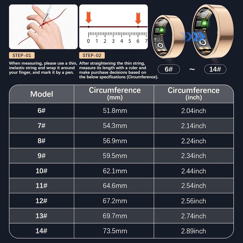 Smart Ring for Women Men, Fitness Ring with Heart Rate, Blood Oxygen,Stress, Sleep Tracker, Step Tracker, Fit Ring No Subscription Fee, IP68 Waterproof Smart Ring for iPhone & Android (Rose Gold, 8#)
