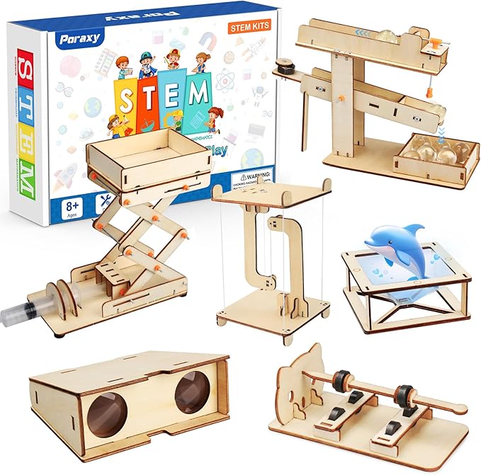 Poraxy 6 in 1 STEM Kits for Kids Age 8-10, Science Building Educational Experiment Projects 8-12, 3D Wooden Puzzles Crafts, Toys for Age 8-13, Gifts for Boys and Girls 6 7 8 9 10 11 12 13 Years Old