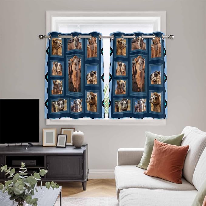 2 Panel Kitchen Cafe Curtains, Desert Camels Sunlight Filtering Nature Air