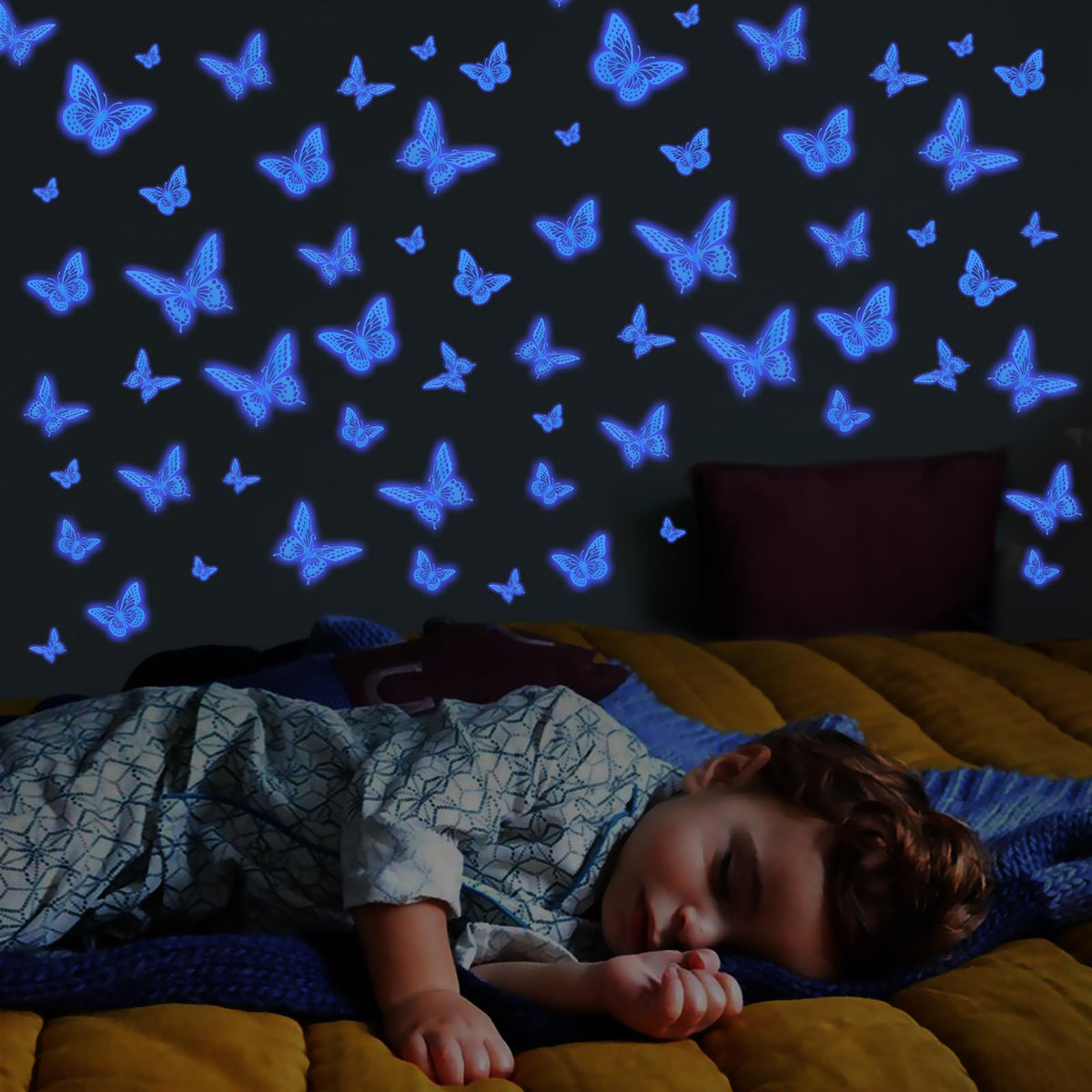 SAOROPEB Glow in The Dark 3D Butterfly 24 Pcs 3 Sizes, Luminous Butterfly Stickers for Ceiling or Wall, Glow in The Dark Party Supplies, Removable Luminous Stickers for Kids Babys Nursery (Blue)