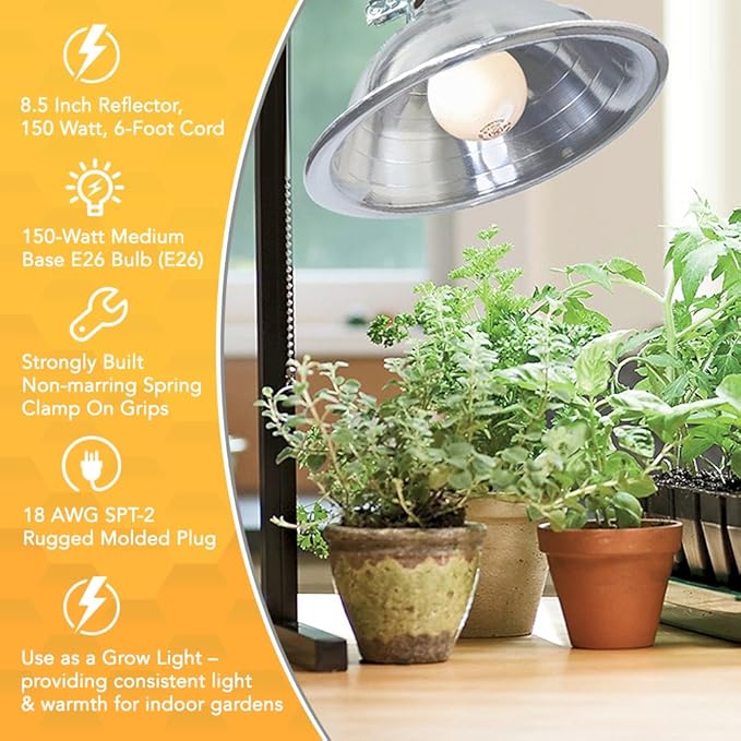 Woods Clamp Lamp Light with Aluminum Reflector; 150W; UL Listed; 6- Foot Cord,(Pack of 12)