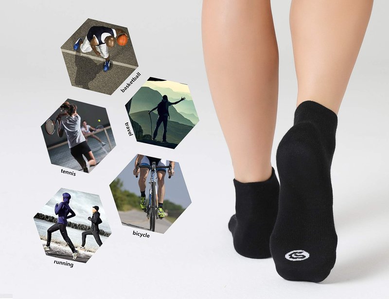 CS CELERSPORT 6 Pack Men's Ankle Socks with Cushion, Sport Athletic Running Socks, Black, Large
