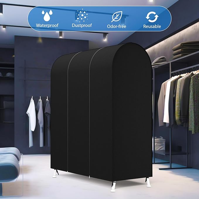 Zilink 50'' Garment Rack Cover Dustproof Clothes Rack Cover Breathable Garment Bags Protector Wardrobe Cover with 2 Durable Zippers for Garment Rack, Black, (Rack Not Included)
