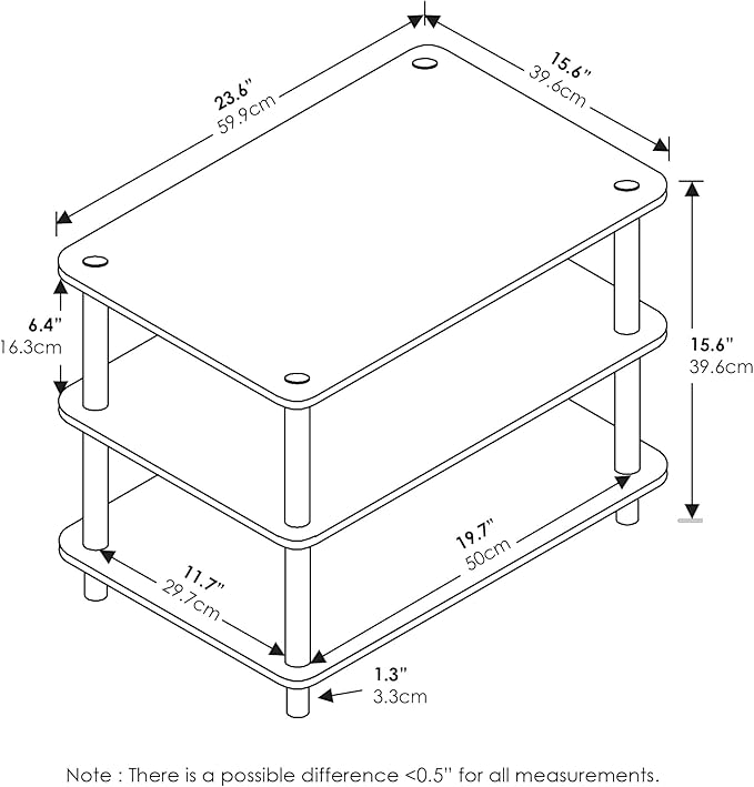 Furinno JUST Coffee Table, 3-Tier Modern Coffee Table with Open Shelf, Toolless Assembly Side Table, for Living Room, Bedroom, Home Office, White