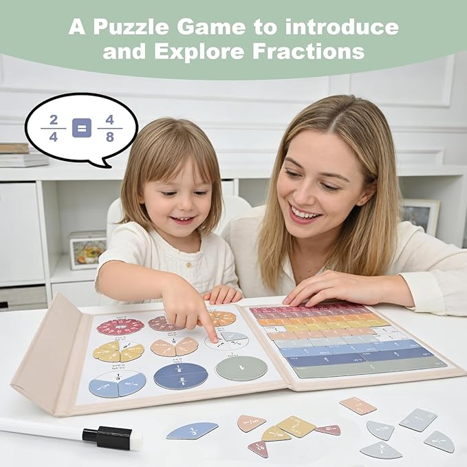 Magnetic Fraction Demonstration Book, Magnetic Fraction Tiles & Fraction Circles Set, Math Manipulatives for Elementary School, Montessori Fraction Manipulatives Learning Tools for Kids