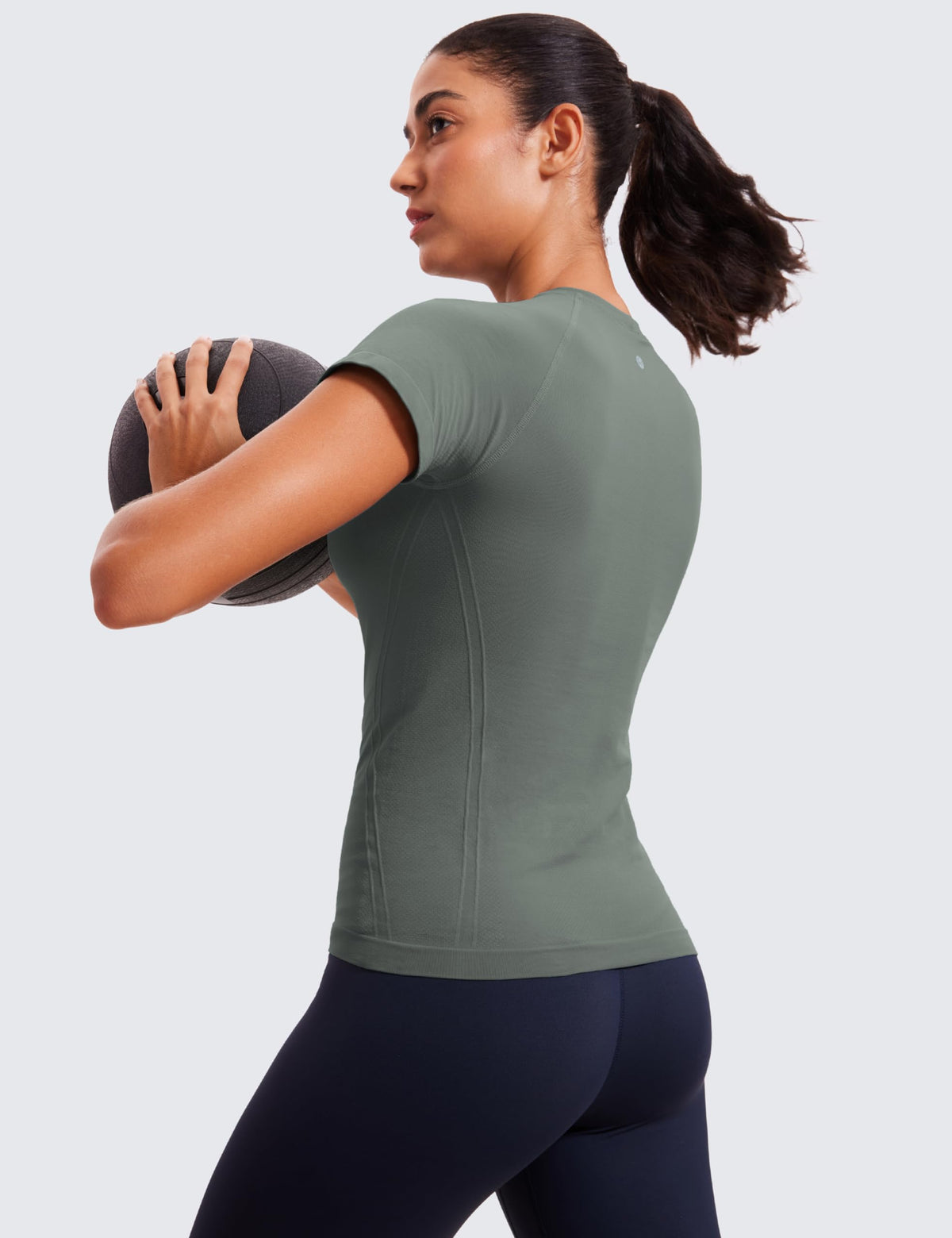 CRZ YOGA Seamless T-Shirt Hip Length Grey Sage XX-Small