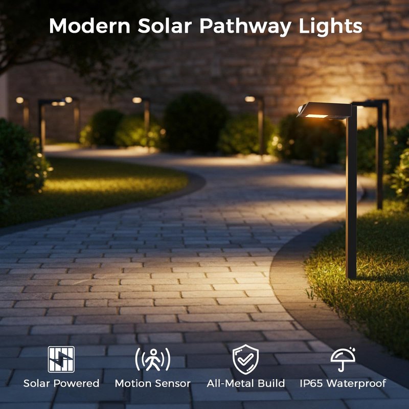 XMCOSY+ Solar Pathway Lights, 4 Pack All-Metal Motion Sensor Outdoor Lights Waterproof, 300LM Bright Garden Light for Yard, Backyard, Driveway, Walkway, 3 Lighting Modes (Warm/Cool White)