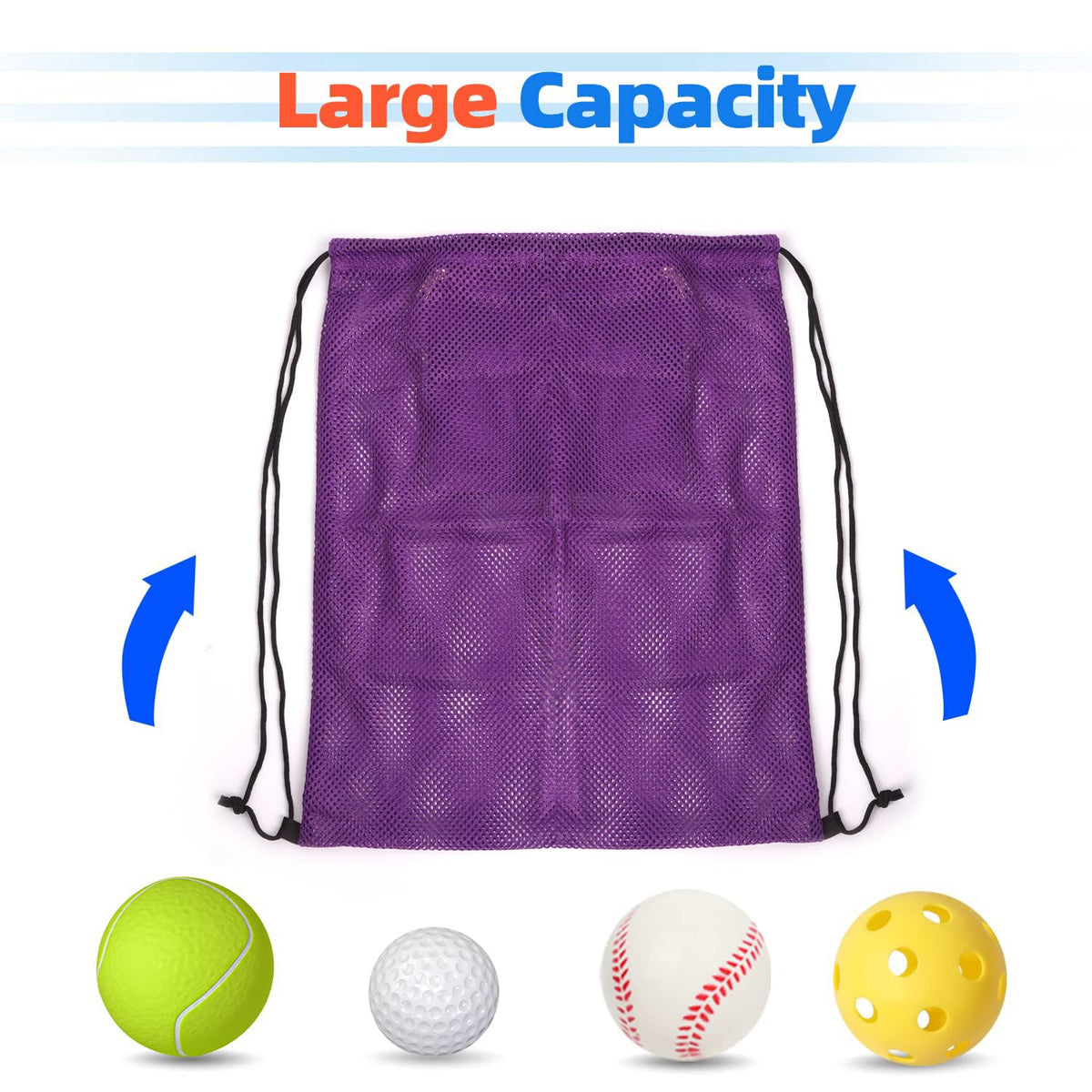GSE Games & Sports Expert 19"x15" Purple Mesh Backpack Bag. Mesh Drawstring Sports Equipment Sackpack for Gym Gear, Swimming, Toys, Baseballs/Softballs, Pickleballs