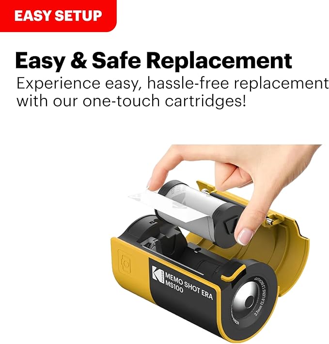 KODAK Memo Shot ERA Kids Instant Digital Camera and Photo Label Printer (Yellow, Camera + 10 Rolls)
