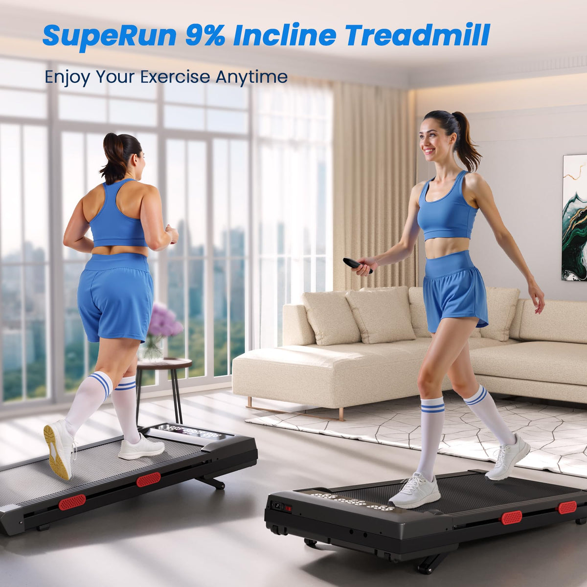 Superun Treadmills Walking Pad with 9% Auto Incline for Home Office, 3 in 1 Under Desk Walking Pad with Wide LED Display, Walking Pad with Smart APP & Remote Control, 300 Lbs Capacity