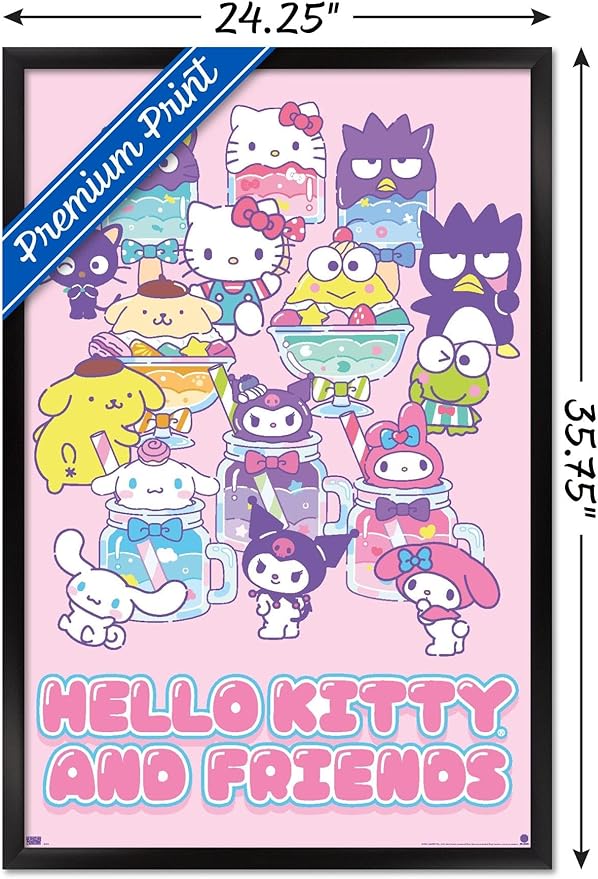 Trends International Hello Kitty and Friends: 24 Summer Fresh - Group Wall Poster, 34L x 22.4W, Black Framed Version