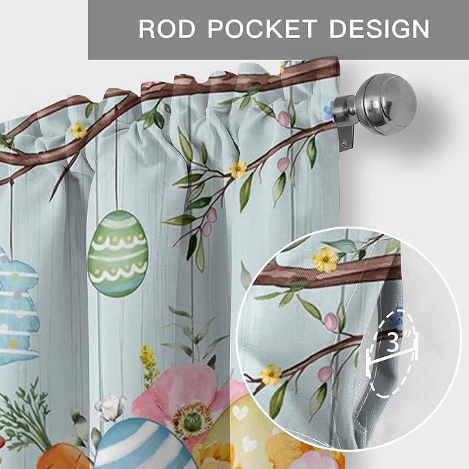 Easter Bunny Curtain Valances for Windows, Kitchen Valance Window Treatment
