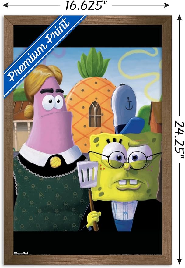 Trends International Nickelodeon Spongebob - American Gothic Wall Poster, 14.725" x 22.375", Bronze Framed Version