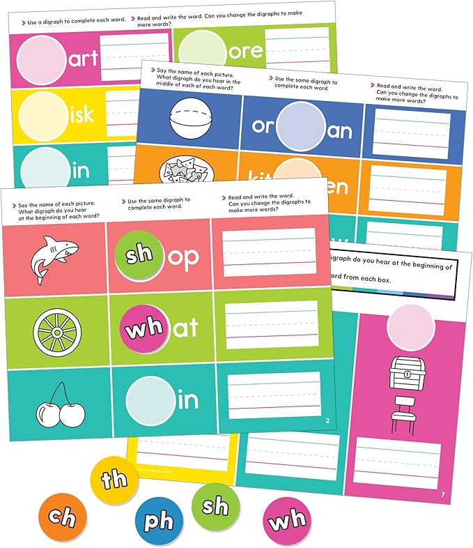 Carson Dellosa 20-Piece Digraph Edu-Clings Set, Language Arts Dry Erase Mats and Silicone Phonics Manipulatives for Grammar and Spelling Games and Practice