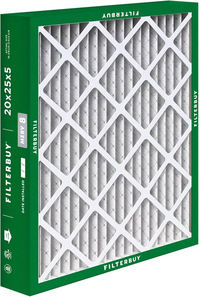 Filterbuy 20x25x5 Air Filter MERV 8 Essential Dust & Allergy Defense, Pleated