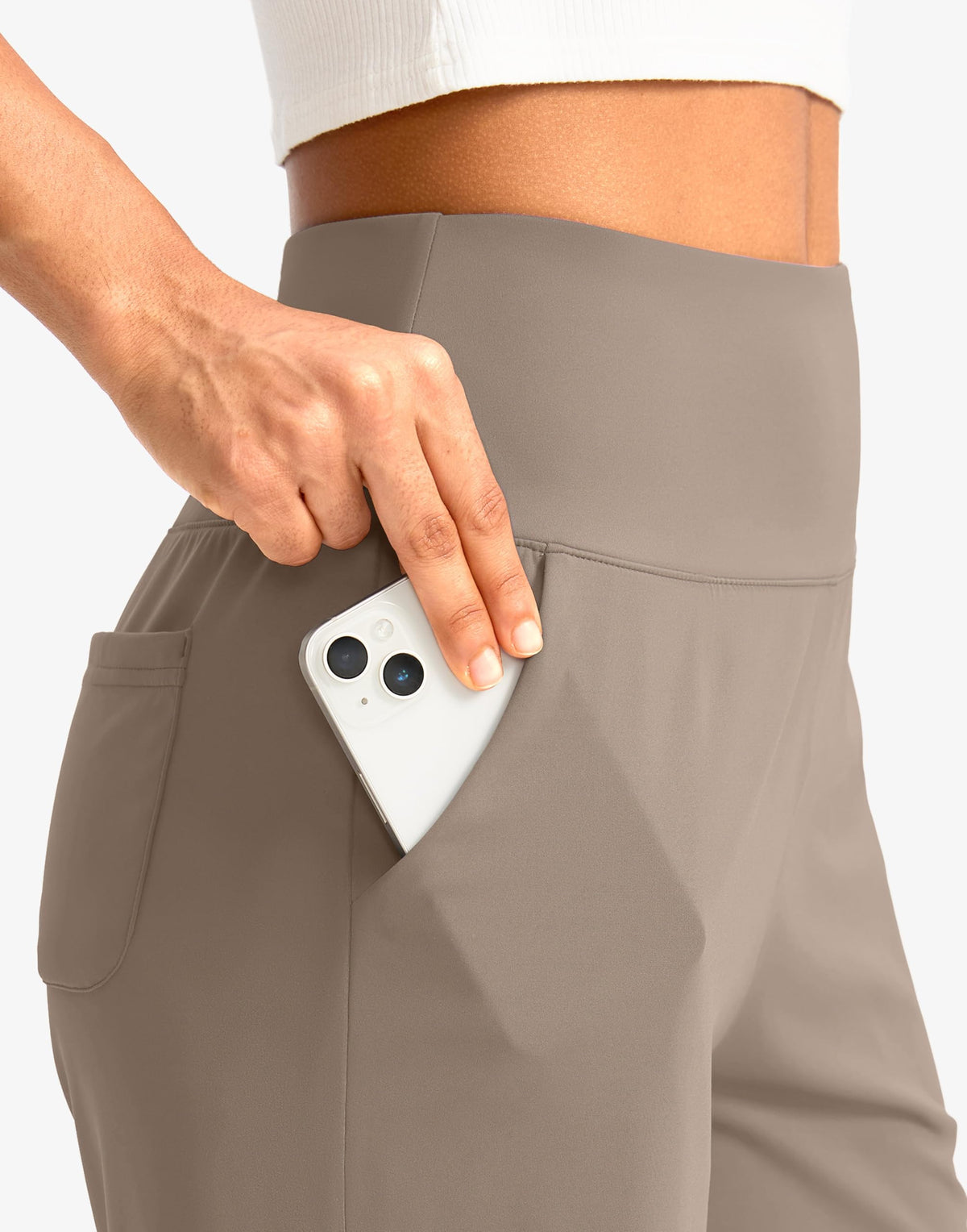 G Gradual Women's Bermuda Long Shorts with Pockets 9" High Waisted Knee Length Shorts for Women Walking Athletic Workout(Taupe,M)