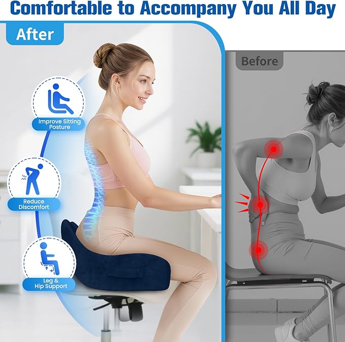 Seat Cushion, Chair Cushions for Office Chairs/Desk Seats/Wheelchair - Hip&Sciatica&Tailbone Pain Relief Memory Foam Office Chair Cushion for Long Sitting Office Workers, Blue