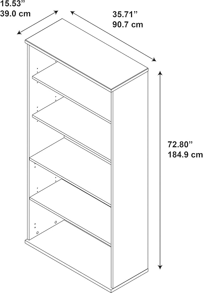 Bush Business Furniture Series C 36W Tall 5 Shelf Bookcase in Hansen Cherry, Large Storage and Display Bookshelf for Home or Professional Office