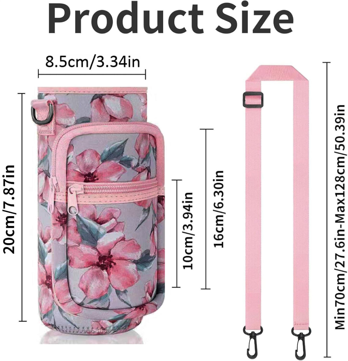 Water Bottle Holder with Strap, 32/40 oz Insulated Water Bottle Sling Bag Crossbody, Water Bottle Carrier Bag with Phone Pocket and Small Pocket for Walking Hiking Camping Fishing(3.34"W * 7.87"H)