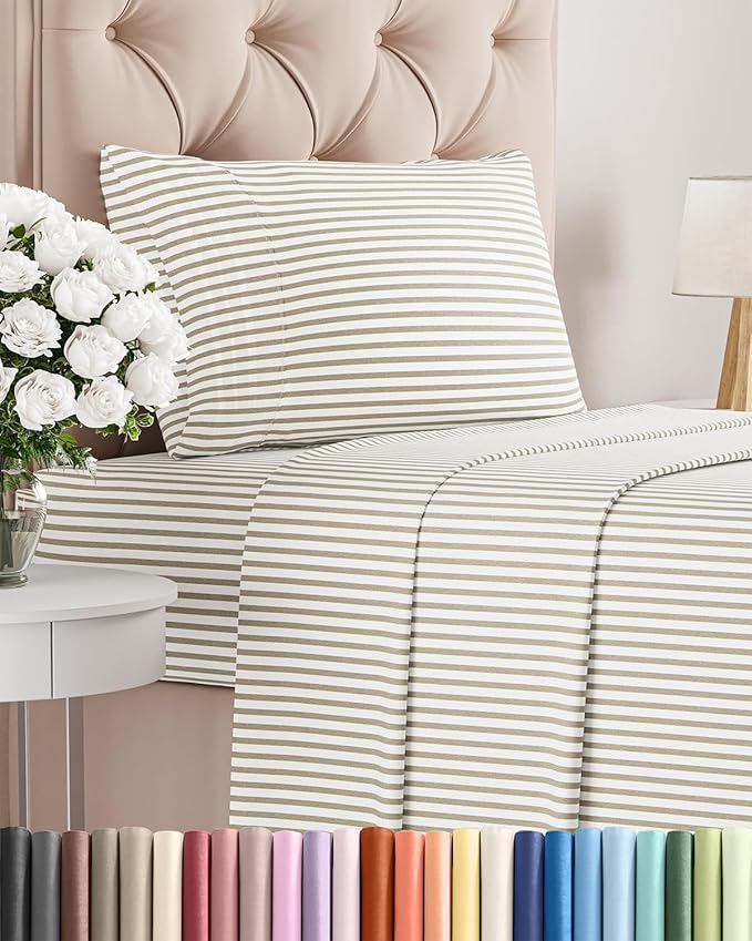 Twin Size 3 Piece Sheet Set - Comfy Breathable & Cooling Bed Sheets Set - Hotel Luxury Bedding for Women, Men, Kids, Teens, Boys & Girls - Deep Pockets, Soft, Wrinkle Free - Oeko-Tex - Beige Stripes 2
