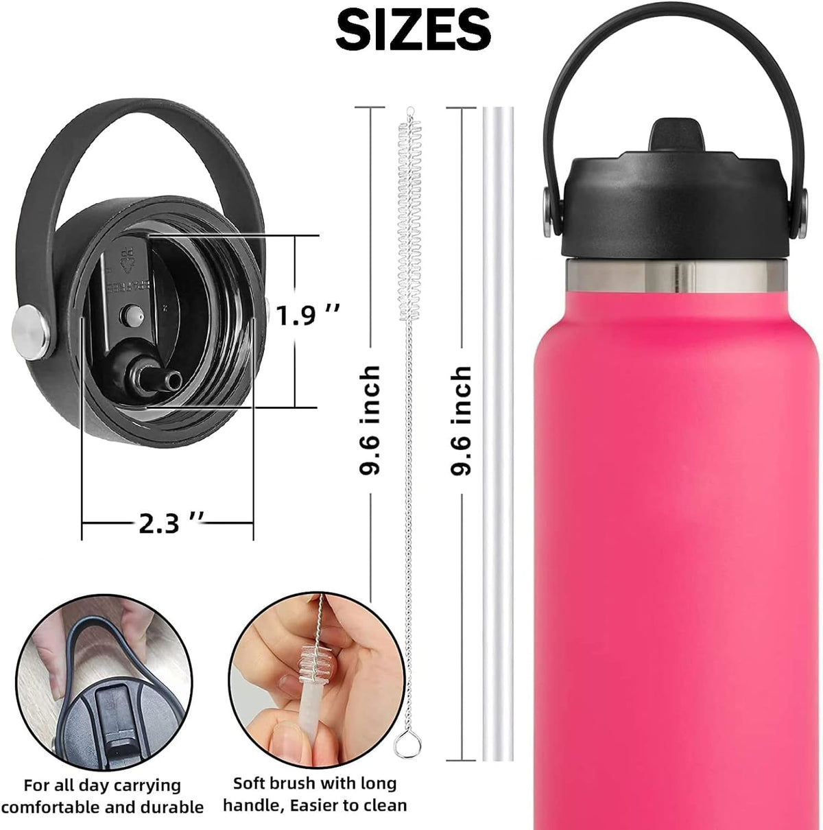 LLCJYYCY Lids with Straw for Hydroflask Wide Mouth 20 32 40 oz, Flex Straw Lid Fit for Hydro Flask Sports Water Bottles, Flexible Handle Replacement Lid(2 Pcs Bright Orange)