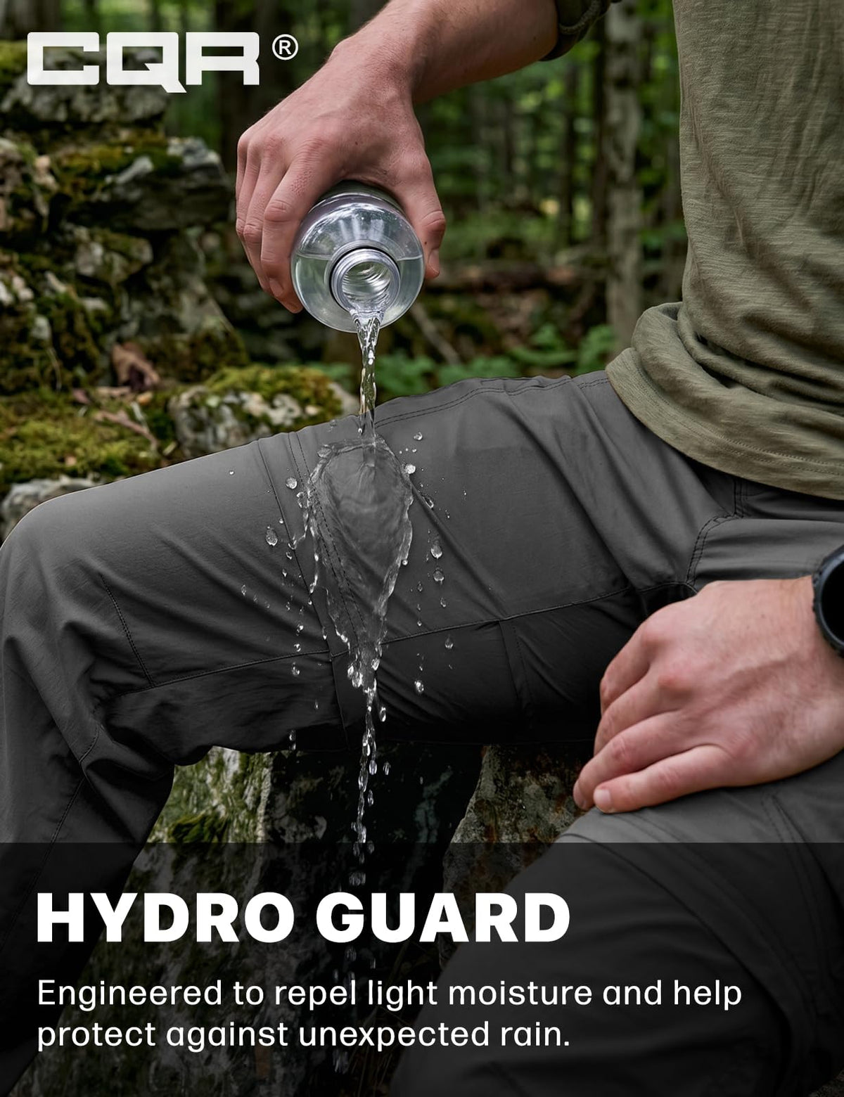 CQR Men's Convertible Cargo Tactical Pants, Water Resistant Outdoor Hiking Pants, Zip Off Lightweight Stretch Work Pants, Runyon Cargo W/Belt Charcoal, 34W x 32L